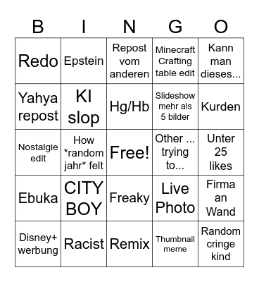 Tiktok Bingo Card