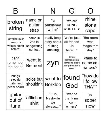 songwriter bingo 3 Bingo Card