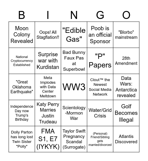 America 2026 Bingo Card