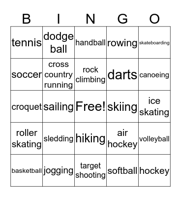 SPORTS AND GAMES Bingo Card