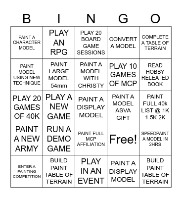 HOBBY BINGO Card