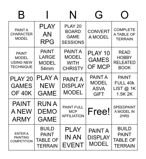 HOBBY BINGO Card
