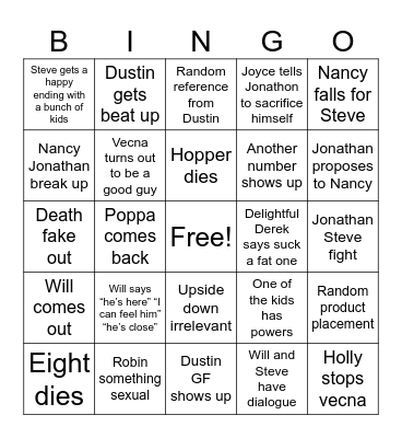 Stranger Tings Bingo Card