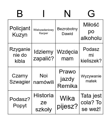 Imprezowe Bingo Card