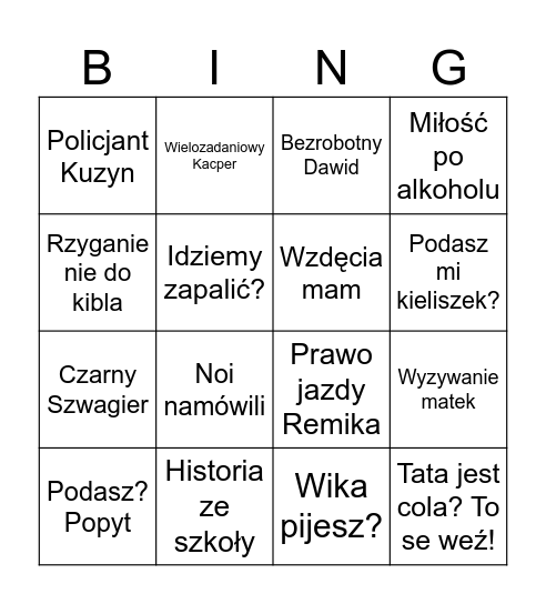 Imprezowe Bingo Card