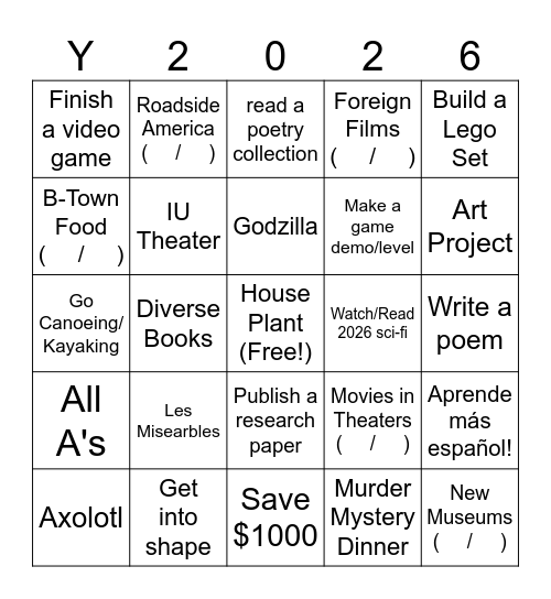 2026 Resolution Bingo Card