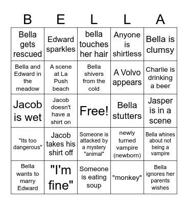 Twilight Bingo Card