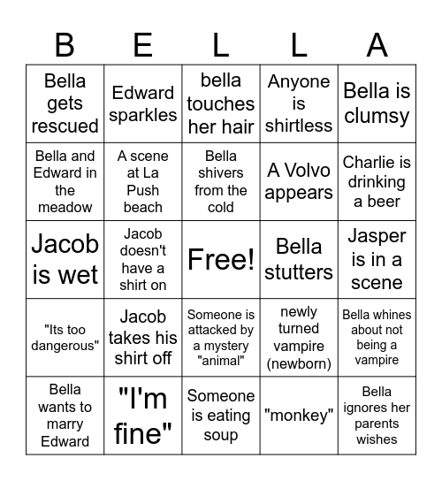Twilight Bingo Card