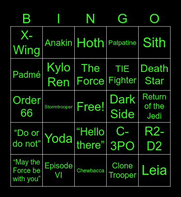 Star Wars Bingo Card