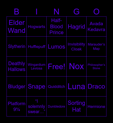 Harry Potter Bingo Card