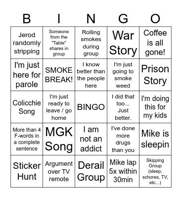 Wellness Recovery BINGO Card