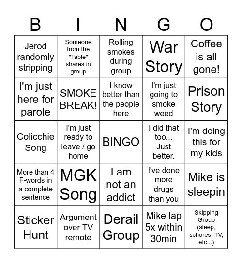 Wellness Recovery BINGO Card