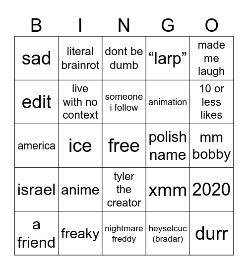 Untitled Bingo Card