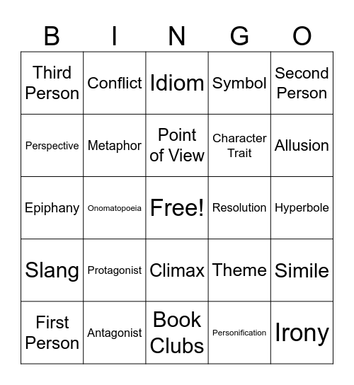 Short Story Vocabulary Bingo Card