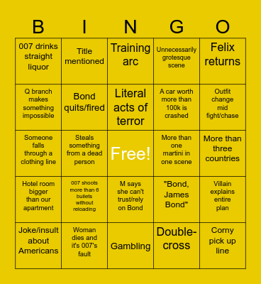 James Bond: Skyfall Bingo Card