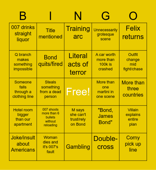 James Bond: Skyfall Bingo Card