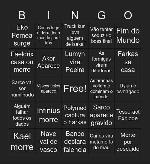 Bingo RPG Bingo Card