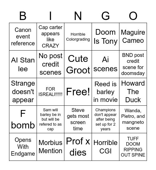 Peaksday Bingo Card