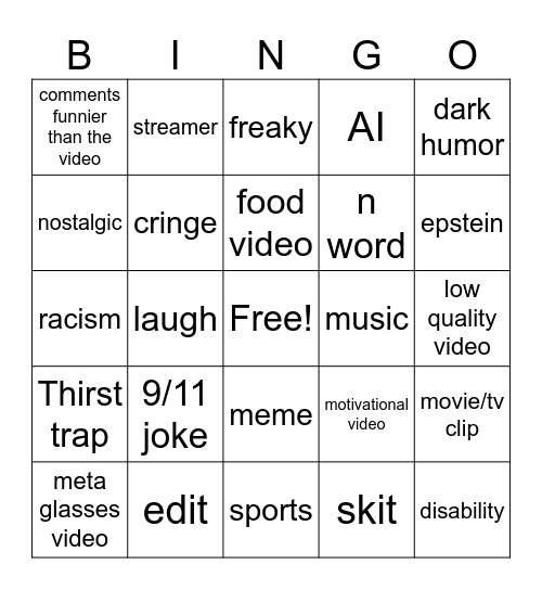 INSTAGRAM BINGO Card