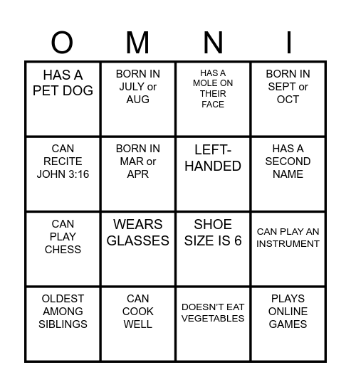 OMNI BINGO Card
