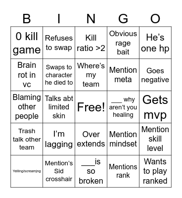 Nigel marvel rivals bingo Card