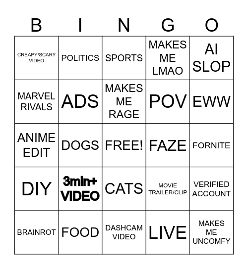 TIKTOK BINGO Card