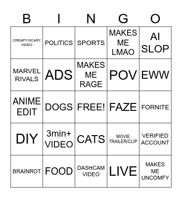 TIKTOK BINGO Card