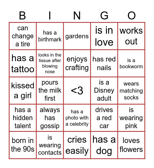 Galentine Bingo Card