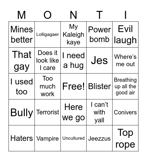Montie Bingo Card