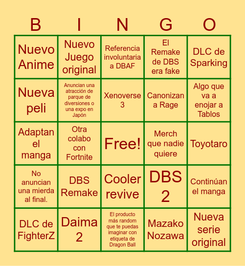Directo Dragon Ball 40th Bingo Card