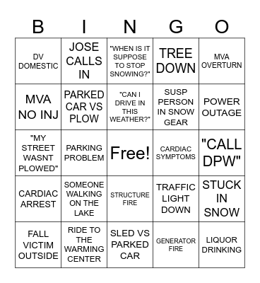 SNOWMAGEDDON 2026 Bingo Card