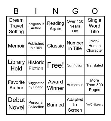 Book Bingo 2026 Bingo Card