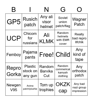 BAD/GAY KIT Bingo Card