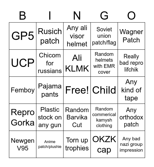 BAD/GAY KIT Bingo Card
