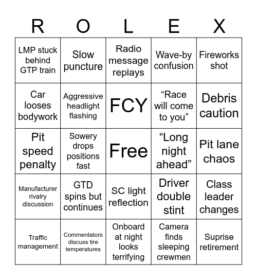 L24 h Daytona Bingo Card