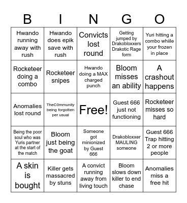 Terror Realm Bingo Card