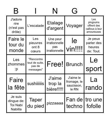 PROFILS HINGE Bingo Card