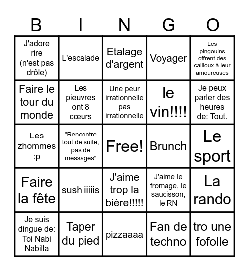 PROFILS HINGE Bingo Card