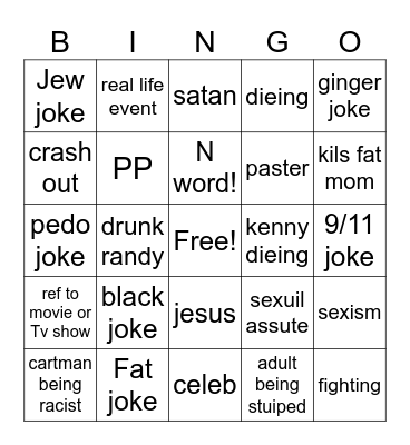 south park Bingo Card