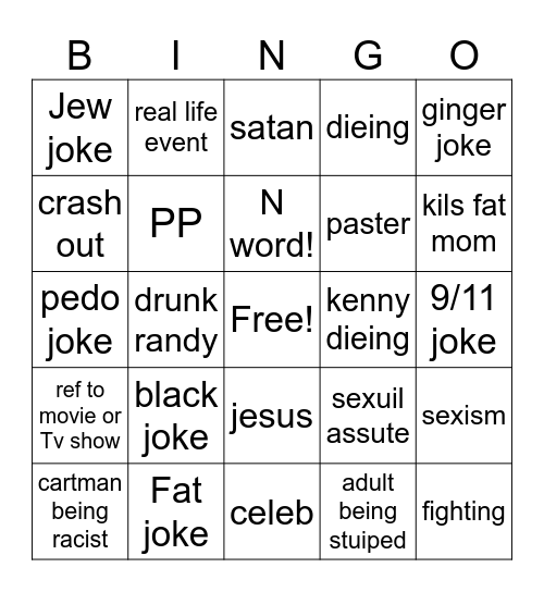 south park Bingo Card