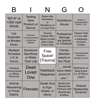 Tornado Movies Bingo Card