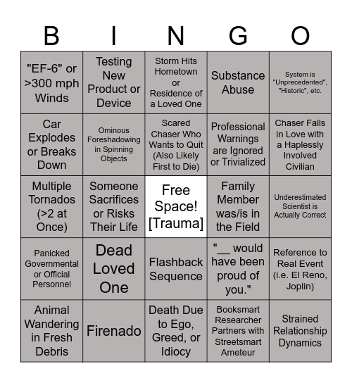 Tornado Movies Bingo Card