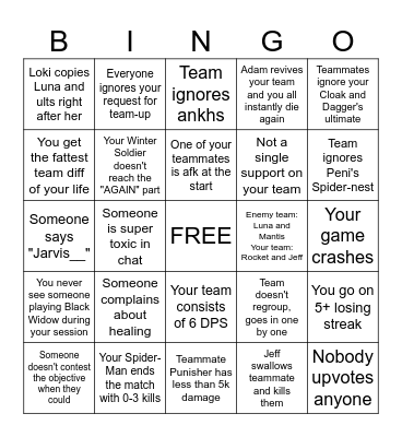 Marvel Rivals Bingo Card