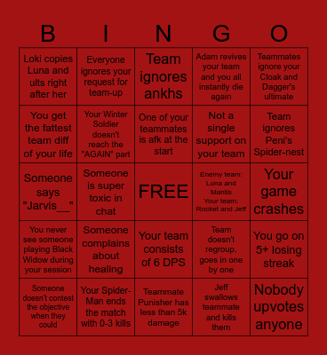 Marvel Rivals Bingo Card