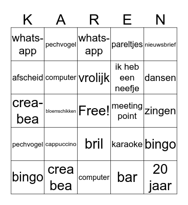Karen Bingo Card