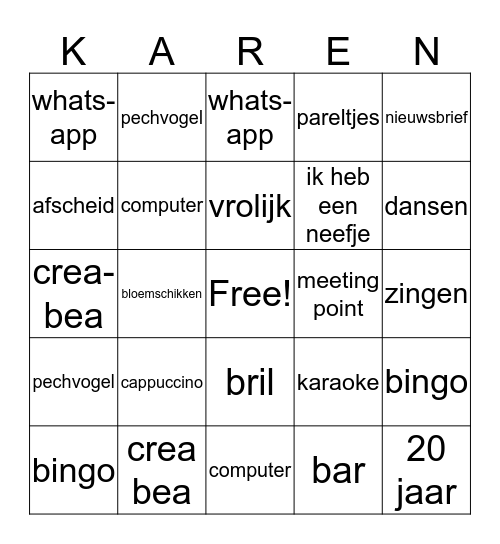 Karen Bingo Card