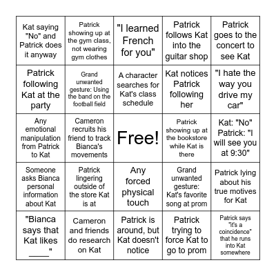 10 Things I Hate About You Bingo Card