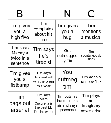 Tim Bingo Card
