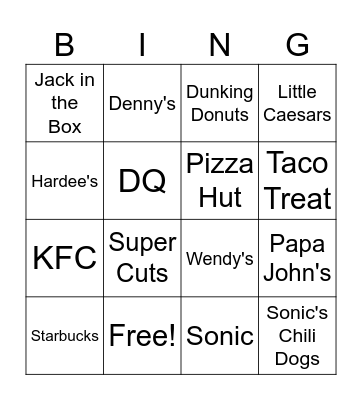 Untitled Bingo Card