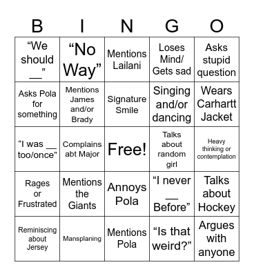 The Card of TJ Bingo Card